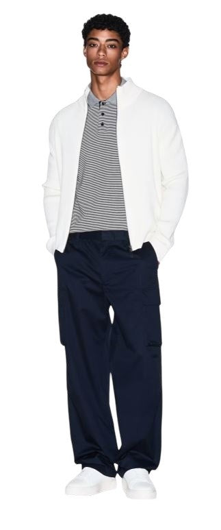 Armani Exchange Ribbed Knit Cardigan With High Neck