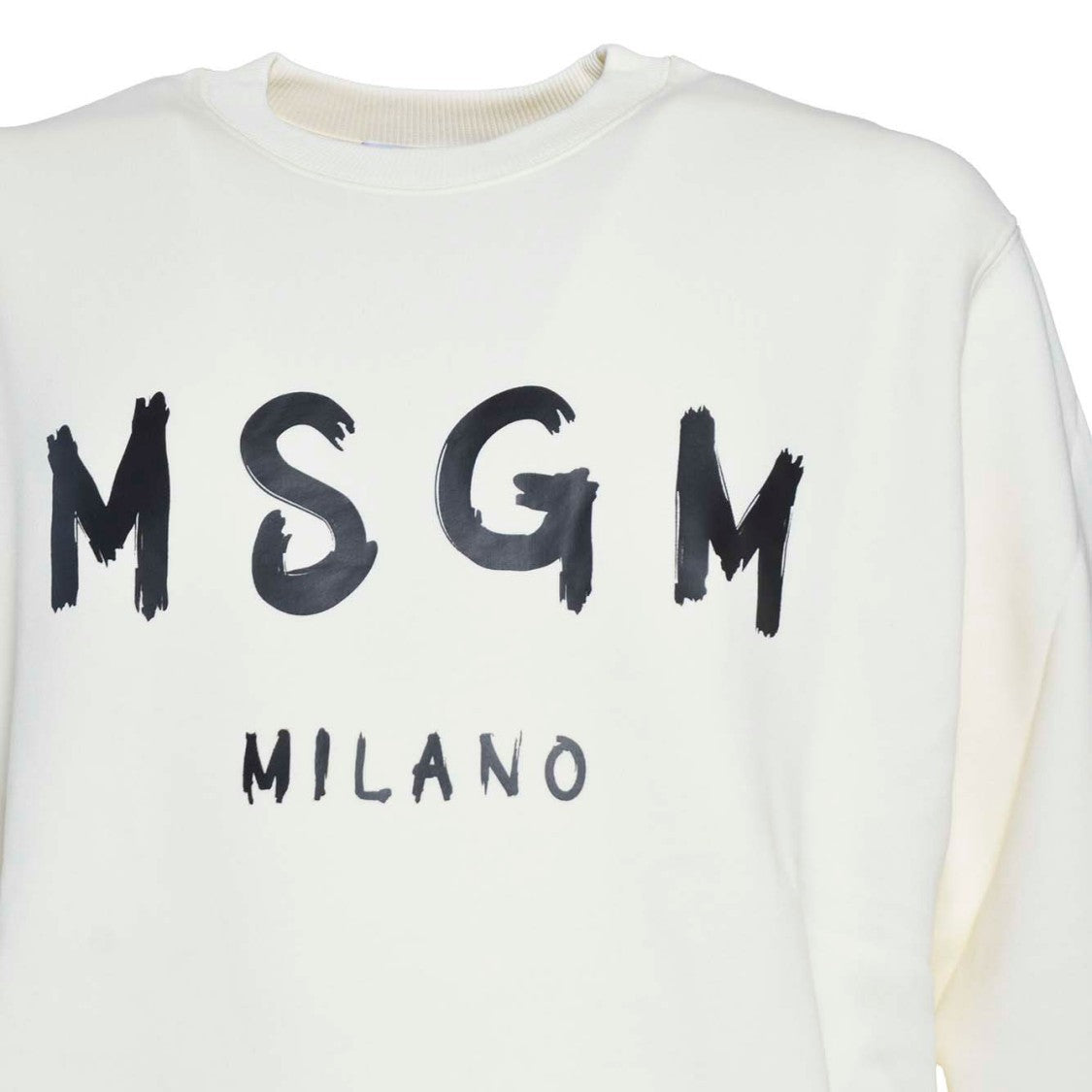 Msgm Cream Cotton Crewneck Sweatshirt Black Brush Logo Print