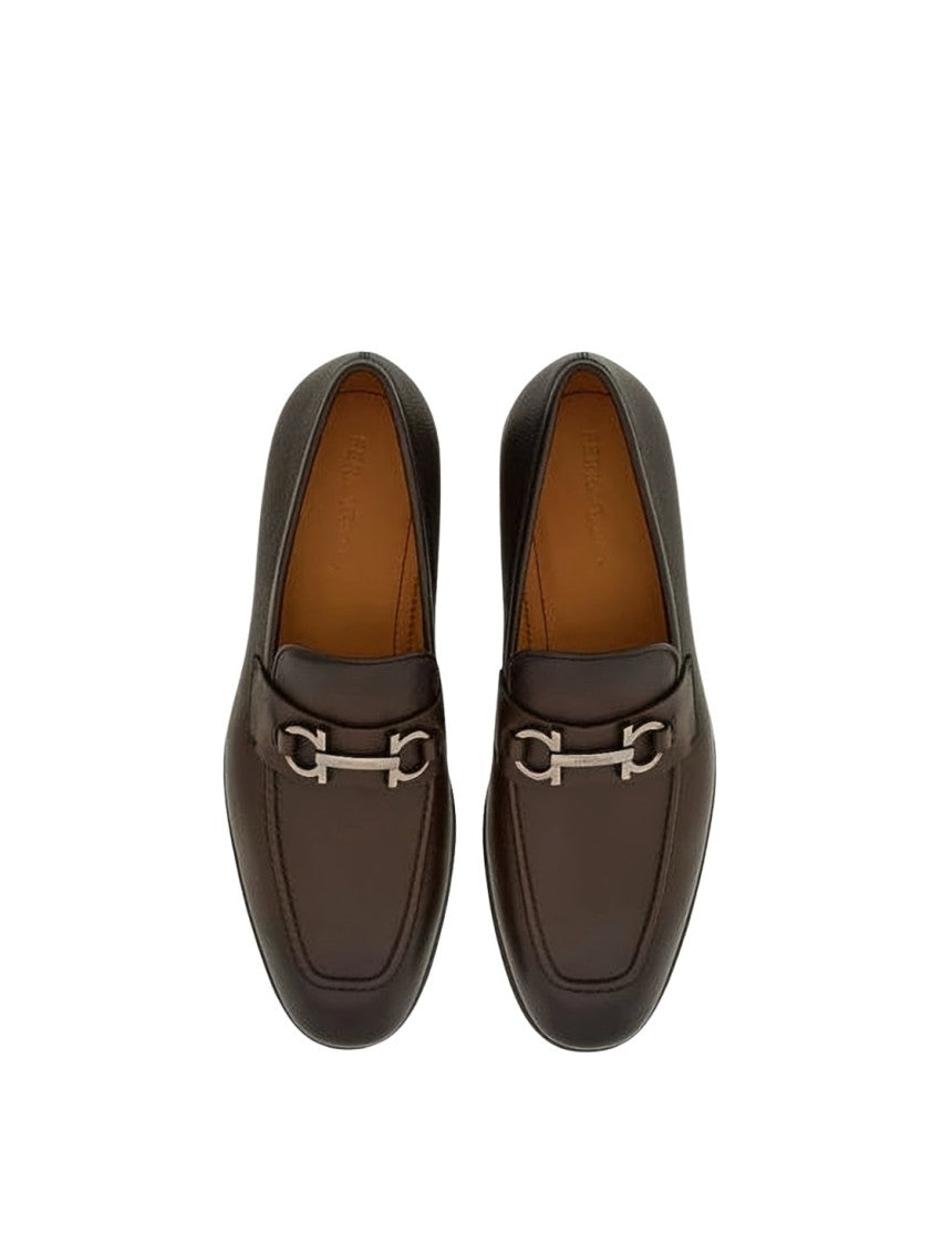 Ferragamo Brown Leather Loafers With Polished Finish
