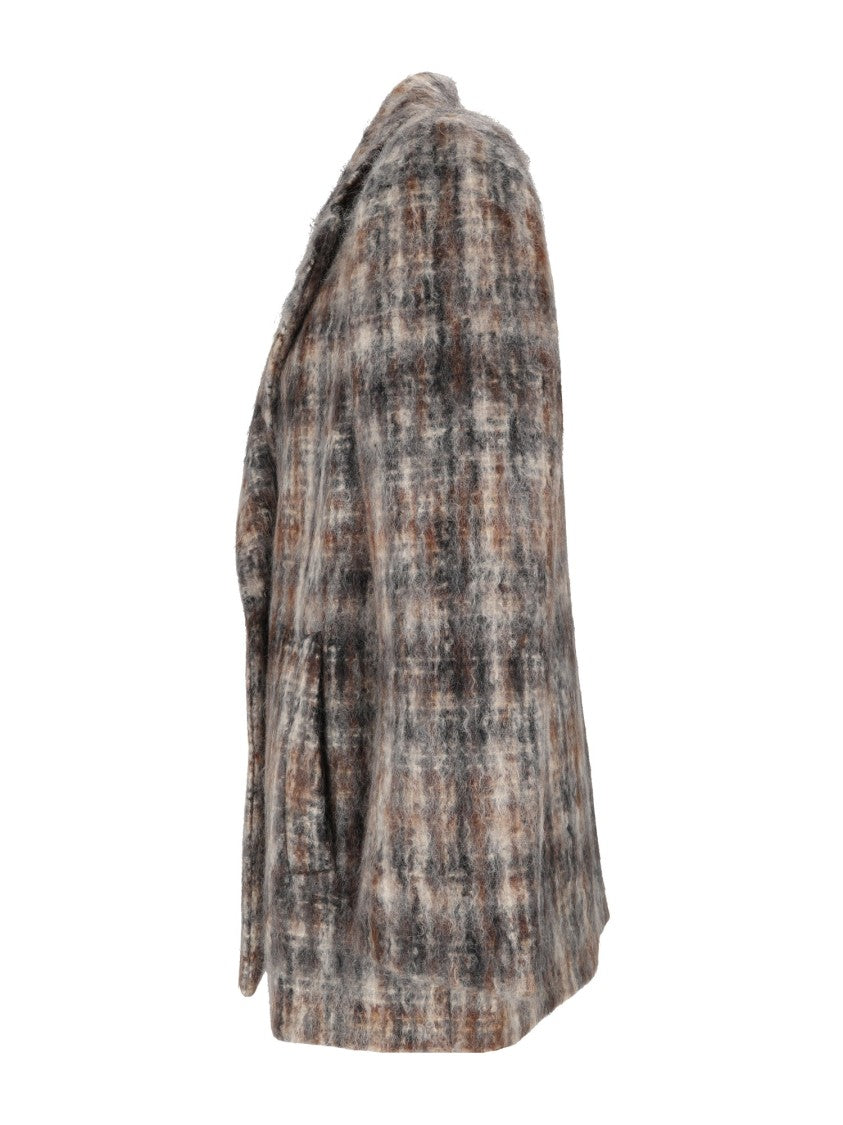 Peserico Woman Coat Plaid Double-Breasted Peacoat