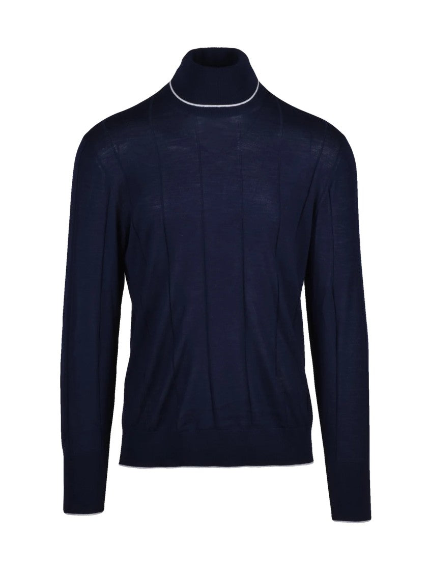 Eleventy Wool Under Jacket Sweater With Vertical Ribbed Detailing