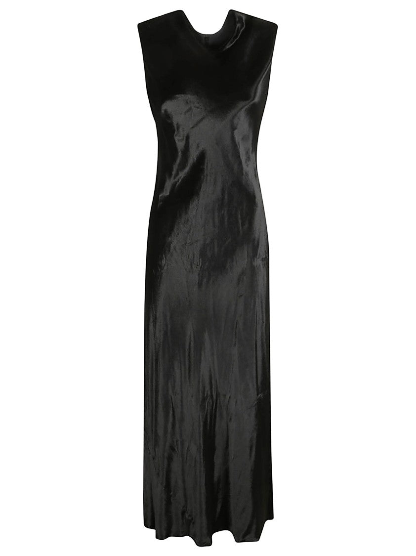 Alberta Ferretti Shiny Velvet Midi Dress With Flared Skirt And High Neckline
