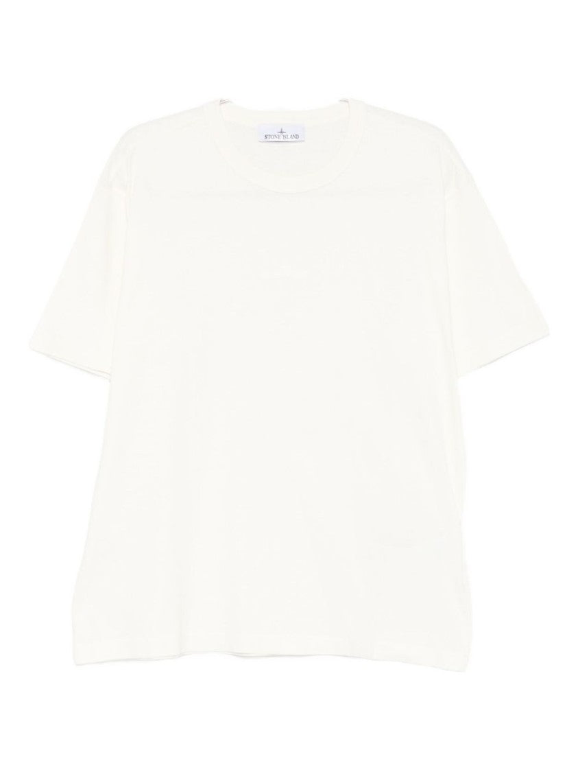 Stone Island Ivory Cotton Crew Neck T-Shirt With Design