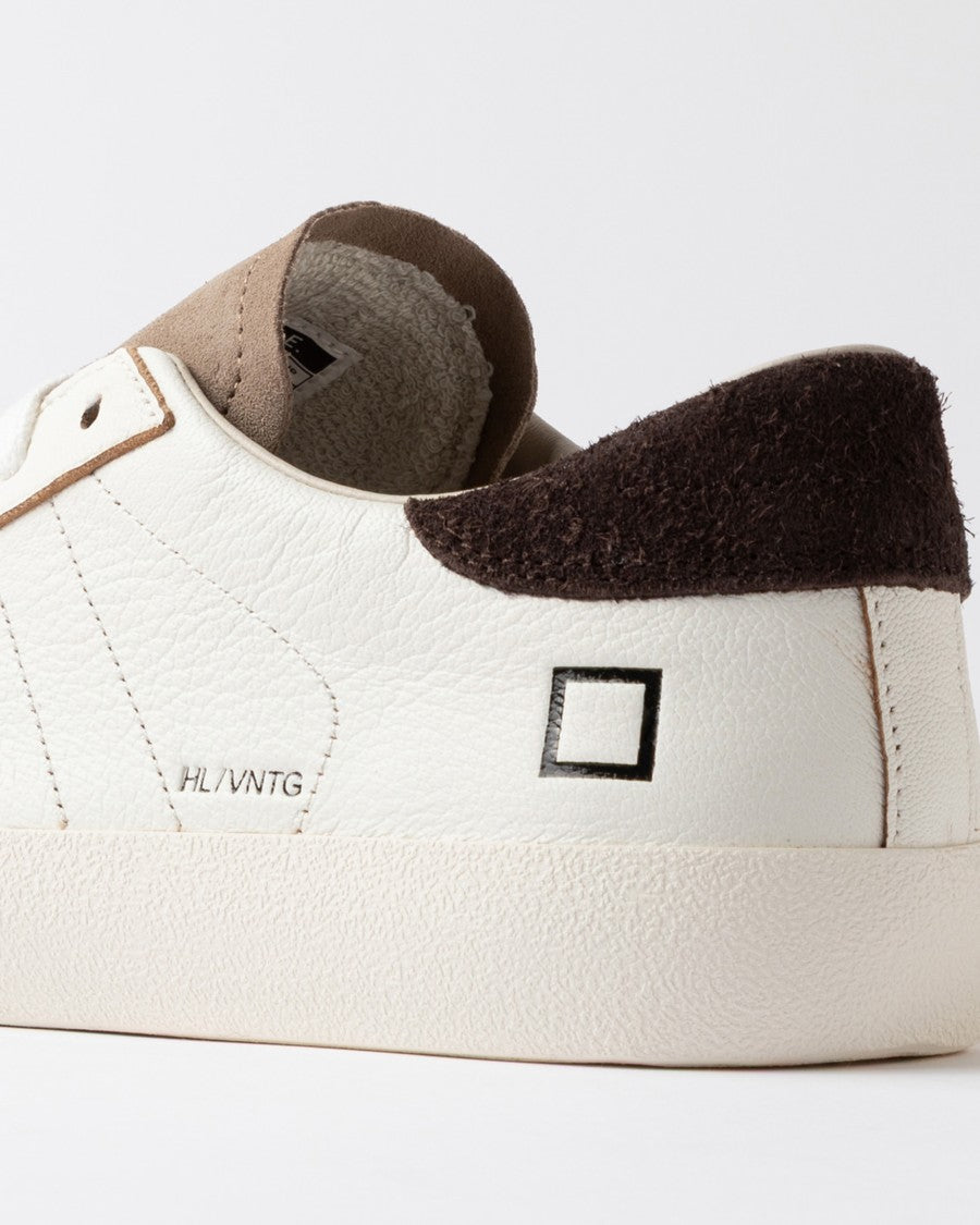 D.A.T.E Low-Top White Leather Sneakers With Beige Suede Accents