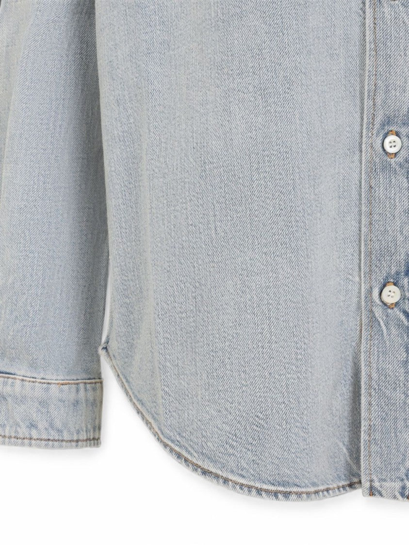 Miu Miu Blue Light Washed Denim Classic Collar Shirt