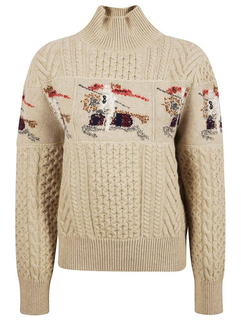 Burberry Cable Knit Sweater With Embroidered Design