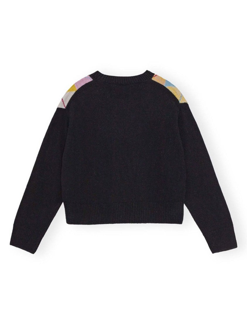 Ganni Argyle Knit Sweater In Recycled Wool