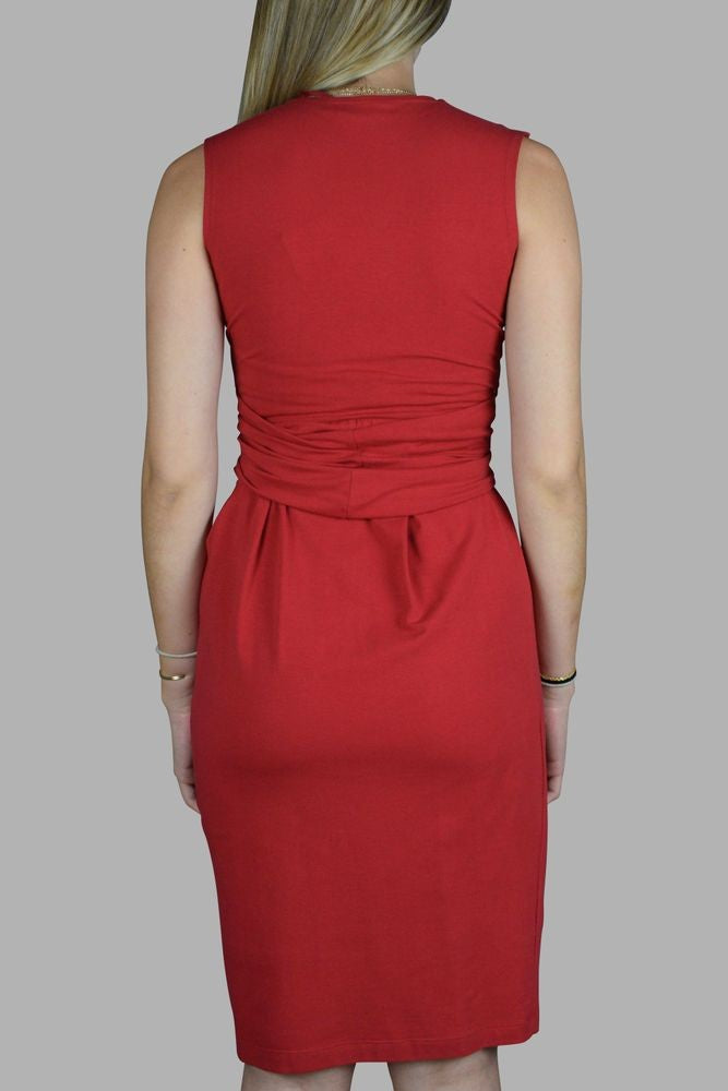 Prada Fitted Red Dress With Pleated Detailing