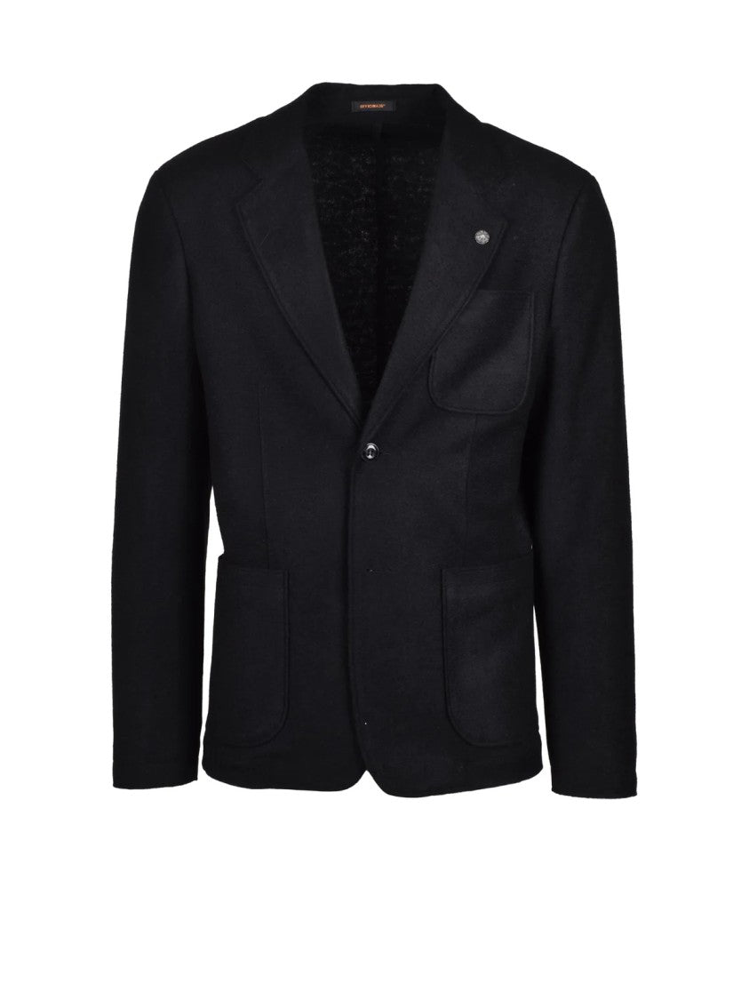 Officina 36 Black Unlined Rounded Acrylic-Blend Blazer