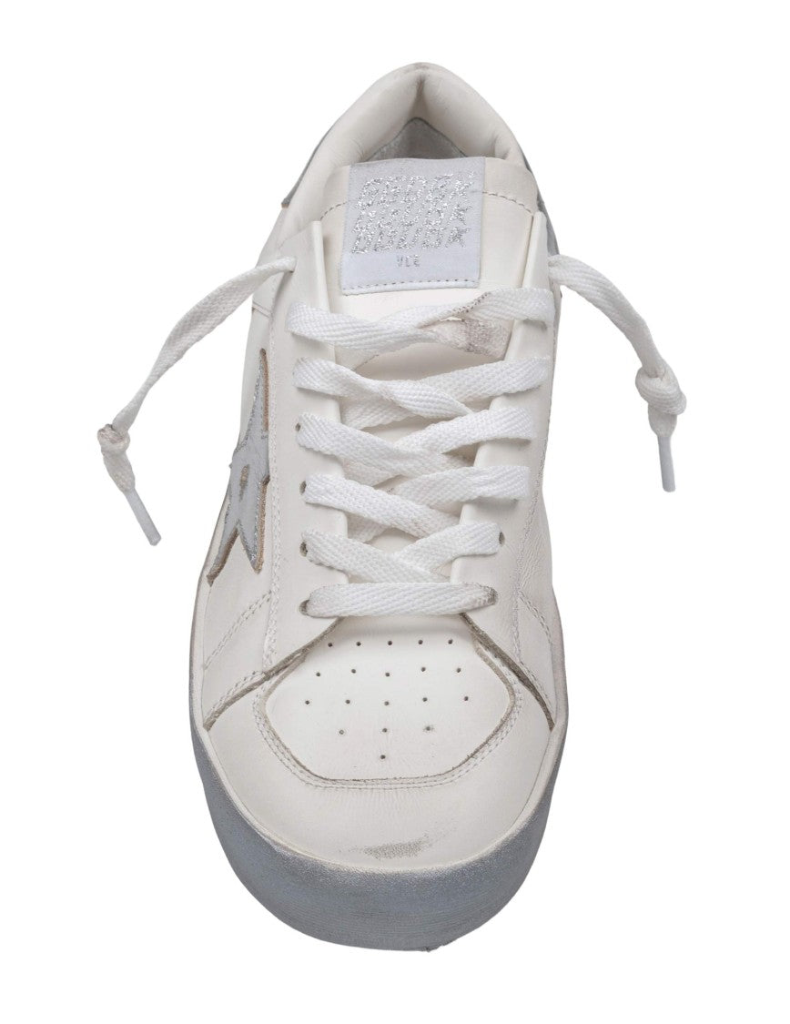 Golden Goose Stardan Leather Sneakers, White And Silver