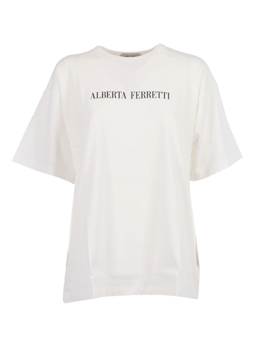 Alberta Ferretti Relaxed Fit Cotton T-Shirt With Poetic Text Detail