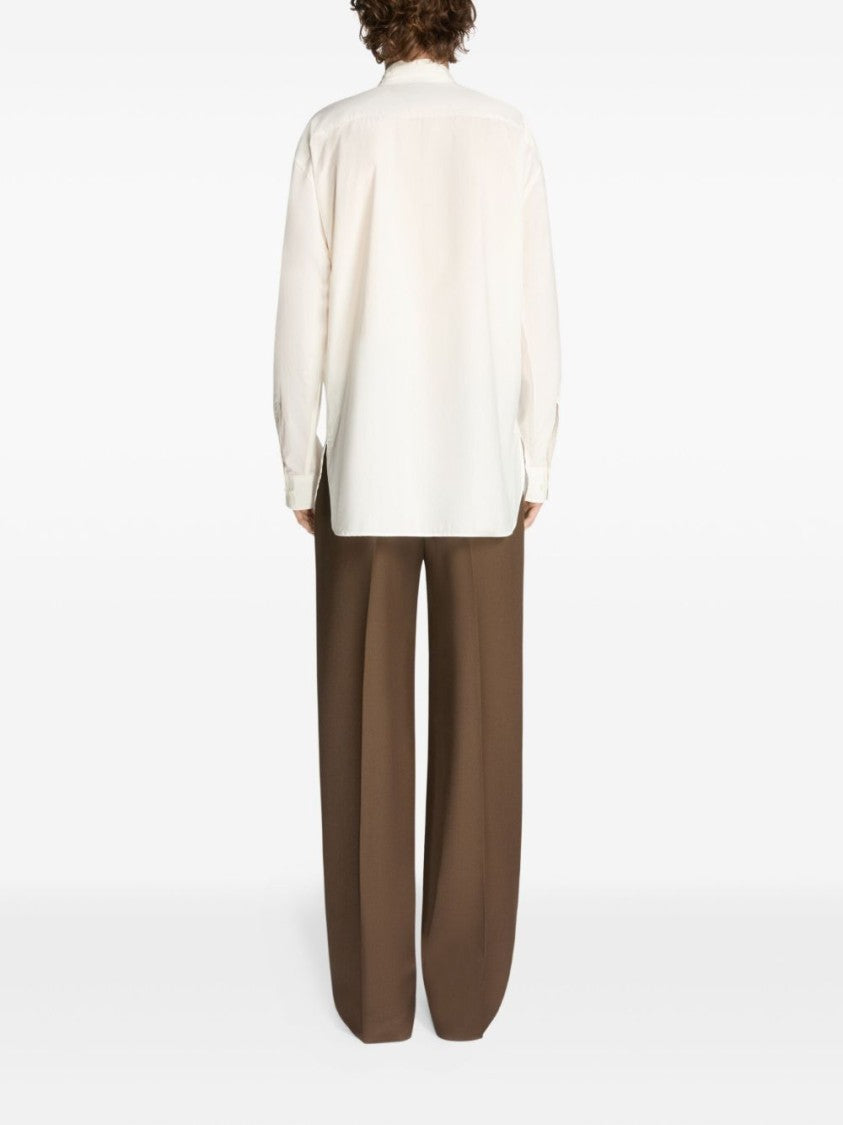 Dries Van Noten Long-Sleeved White Shirt With Floral Accents