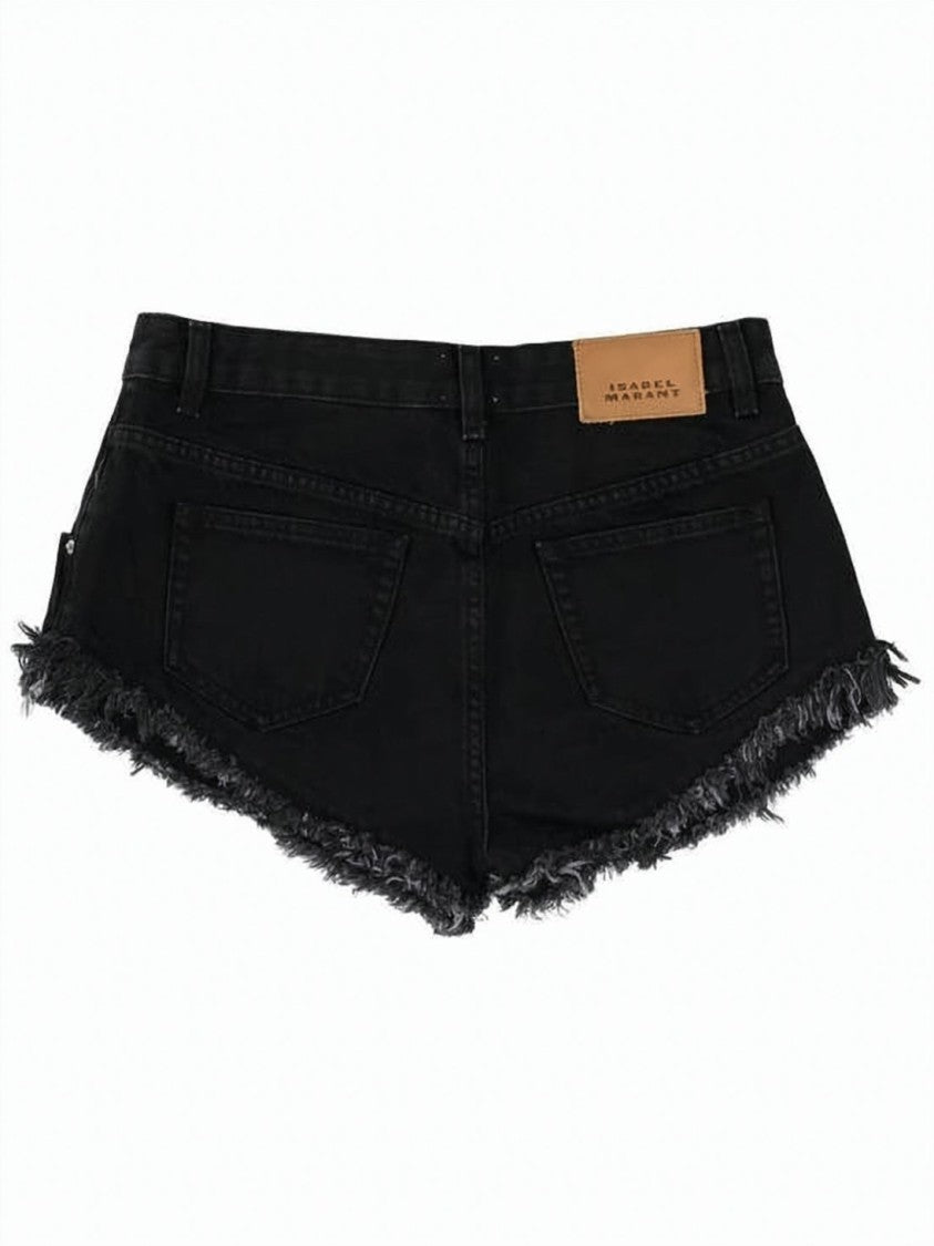 Isabel Marant High-Rise Black Denim Shorts With Frayed Hem