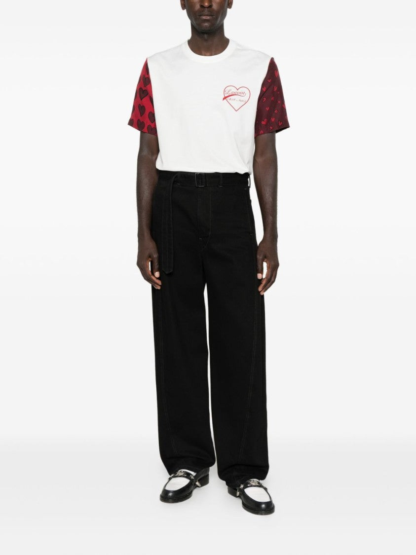 Lanvin Off-White Heart Print Graphic Crew Neck T-Shirt