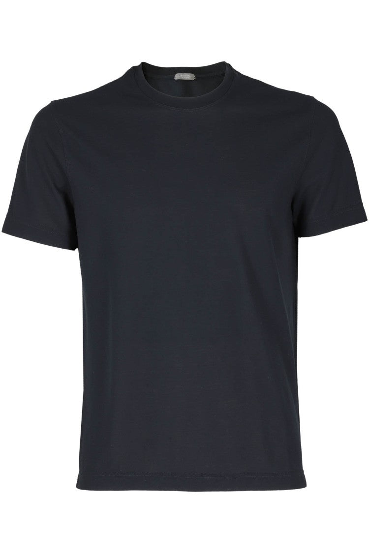 Zanone Short-Sleeved Navy Blue Cotton T-Shirt