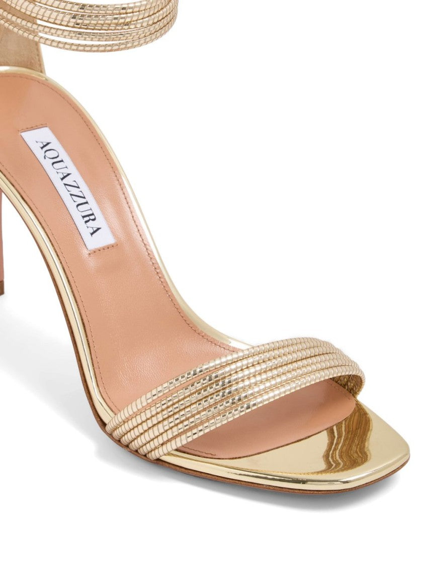 Aquazzura Gold Tone Metallic Wrapped Ankle Sandals