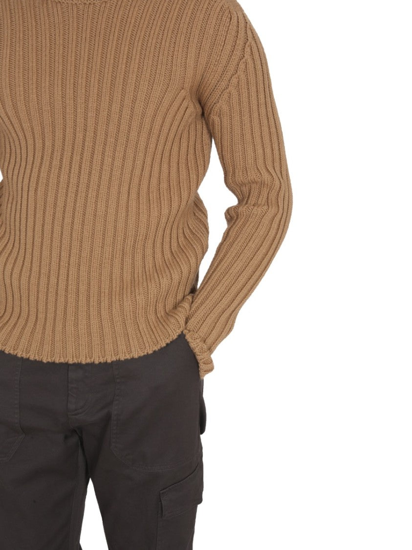 Ten C Brown Ribbed Turtleneck Sweater