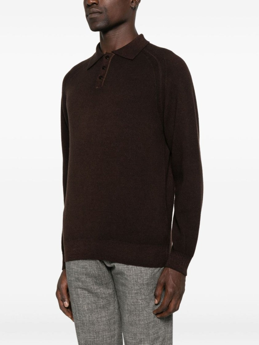Daniele Fiesoli Brown Polo Collar Wool-Cashmere Blend Sweater