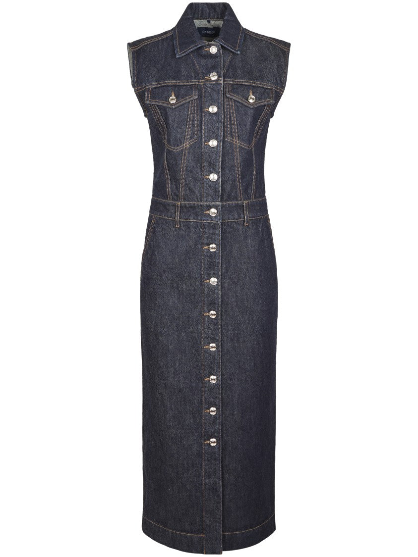 Max Mara Sleeveless Denim Midi Dress With Structured Collar
