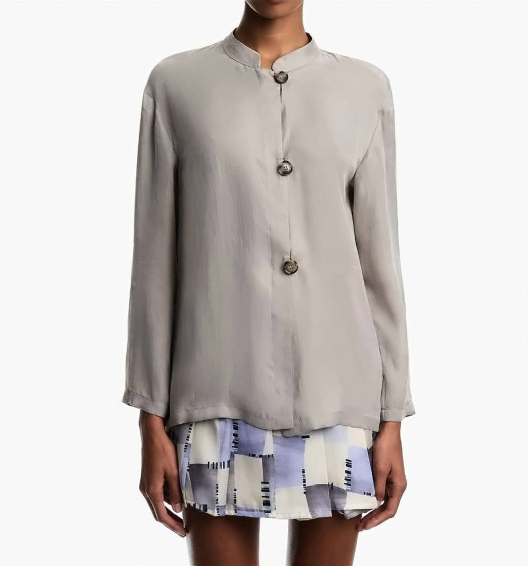 Emporio Armani Guru Collar Washed Fluid Lyocell Shirt