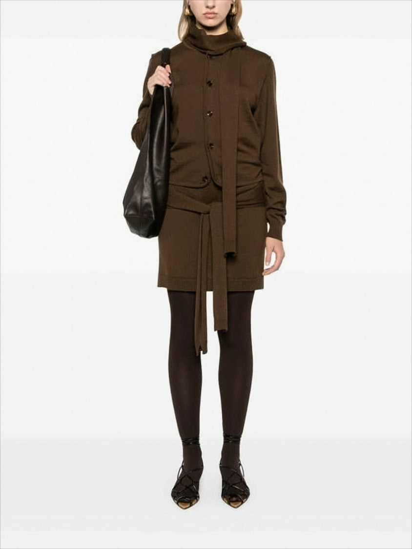 Lemaire Brown Cardigan With Unique Scarf Detail