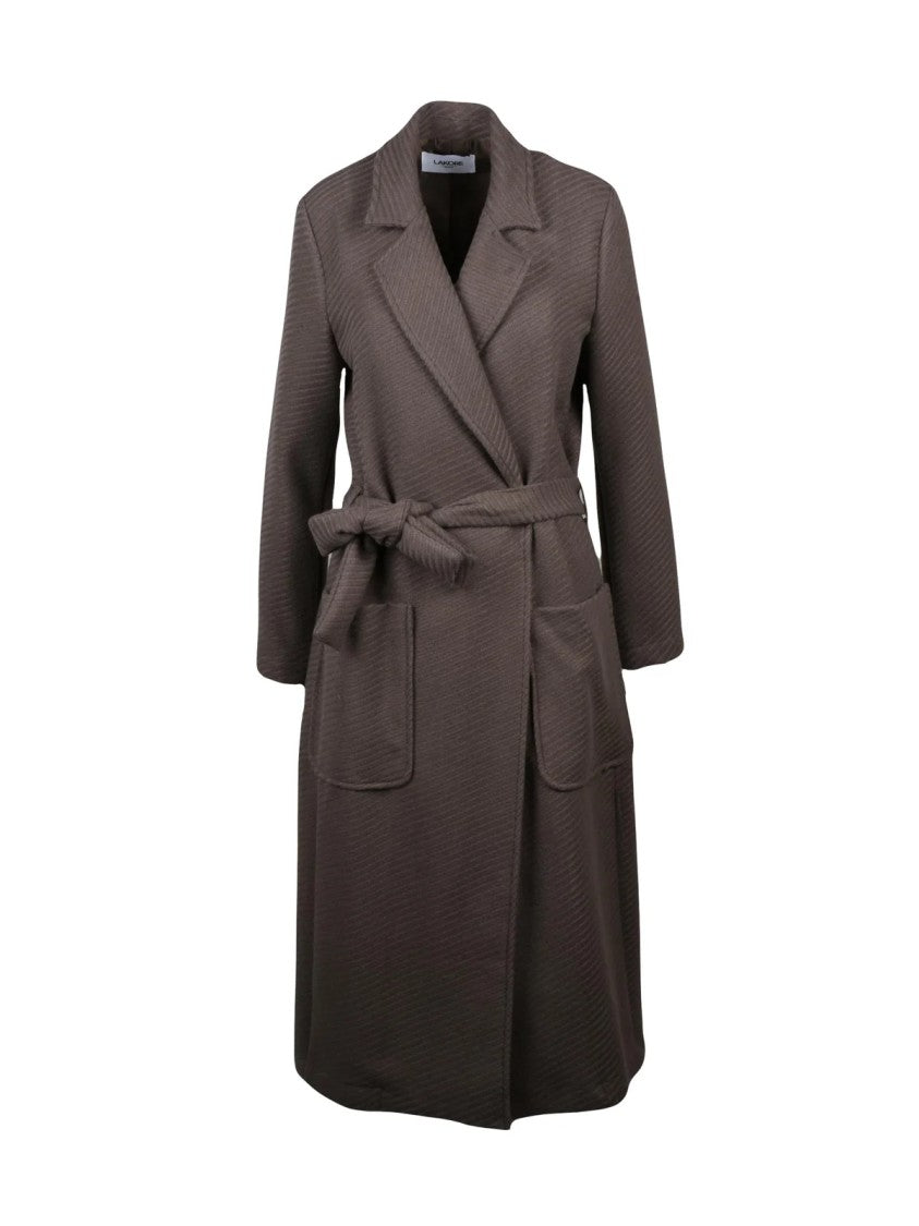 Lakore Turquoise Belted Wool-Blend Long Coat