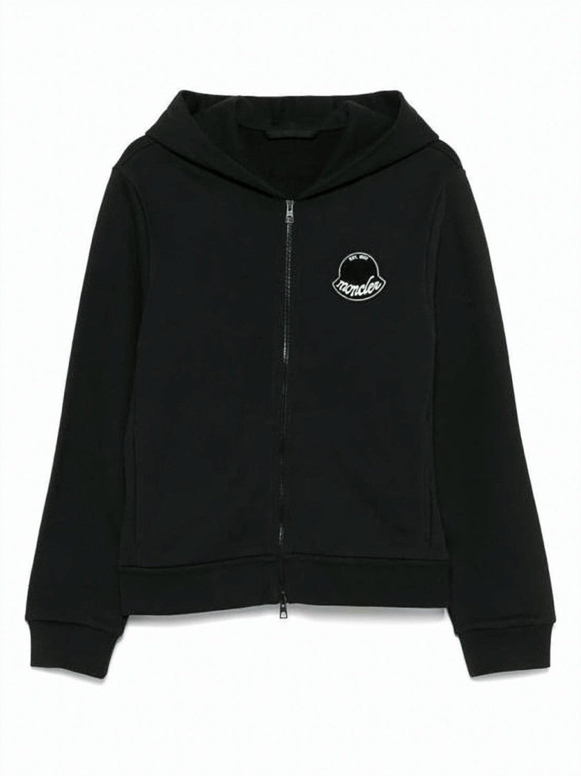Moncler Minimalist Black Zip-Up Hoodie With Logo Patch