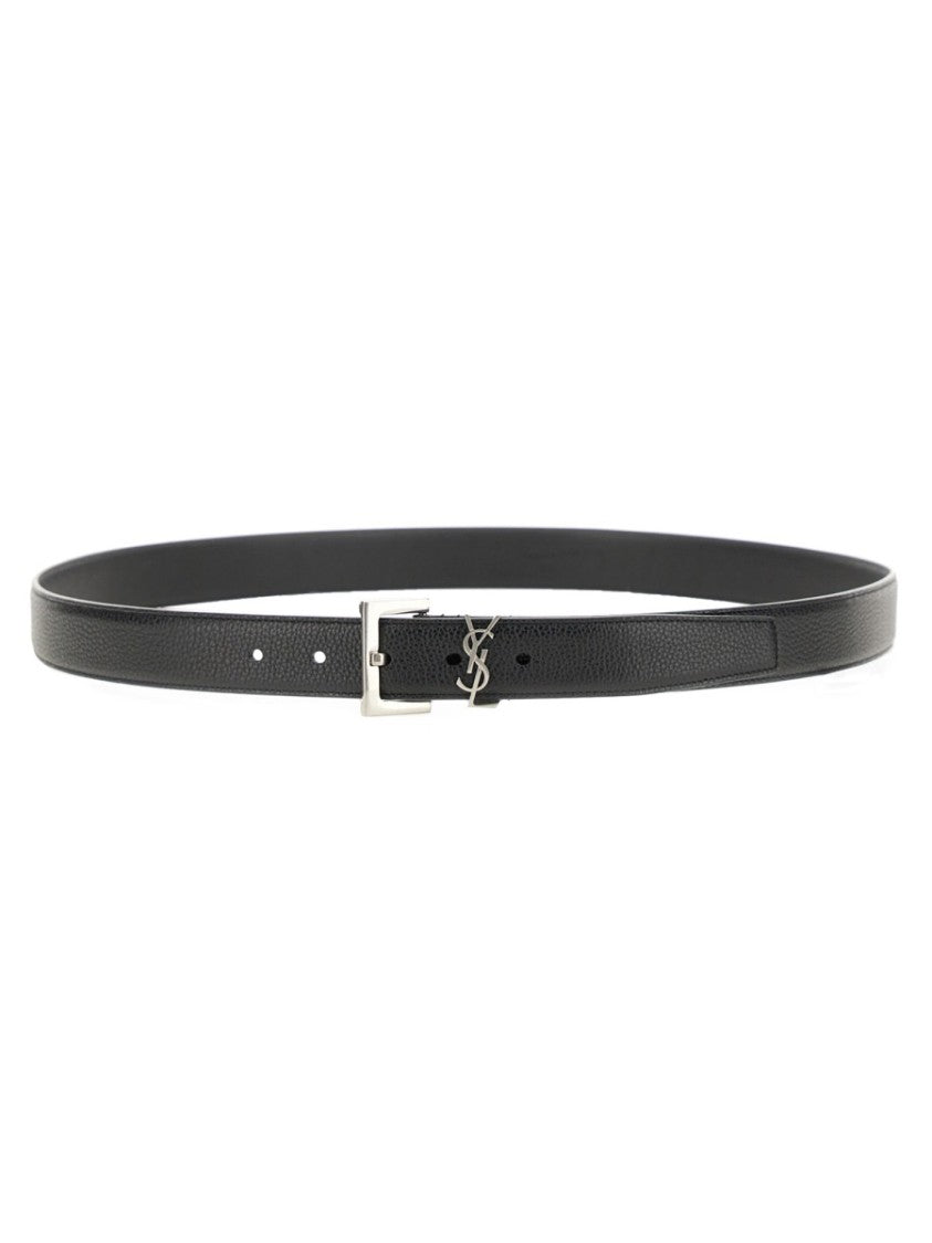 Saint Laurent Cassandre Textured Calf Leather Belt