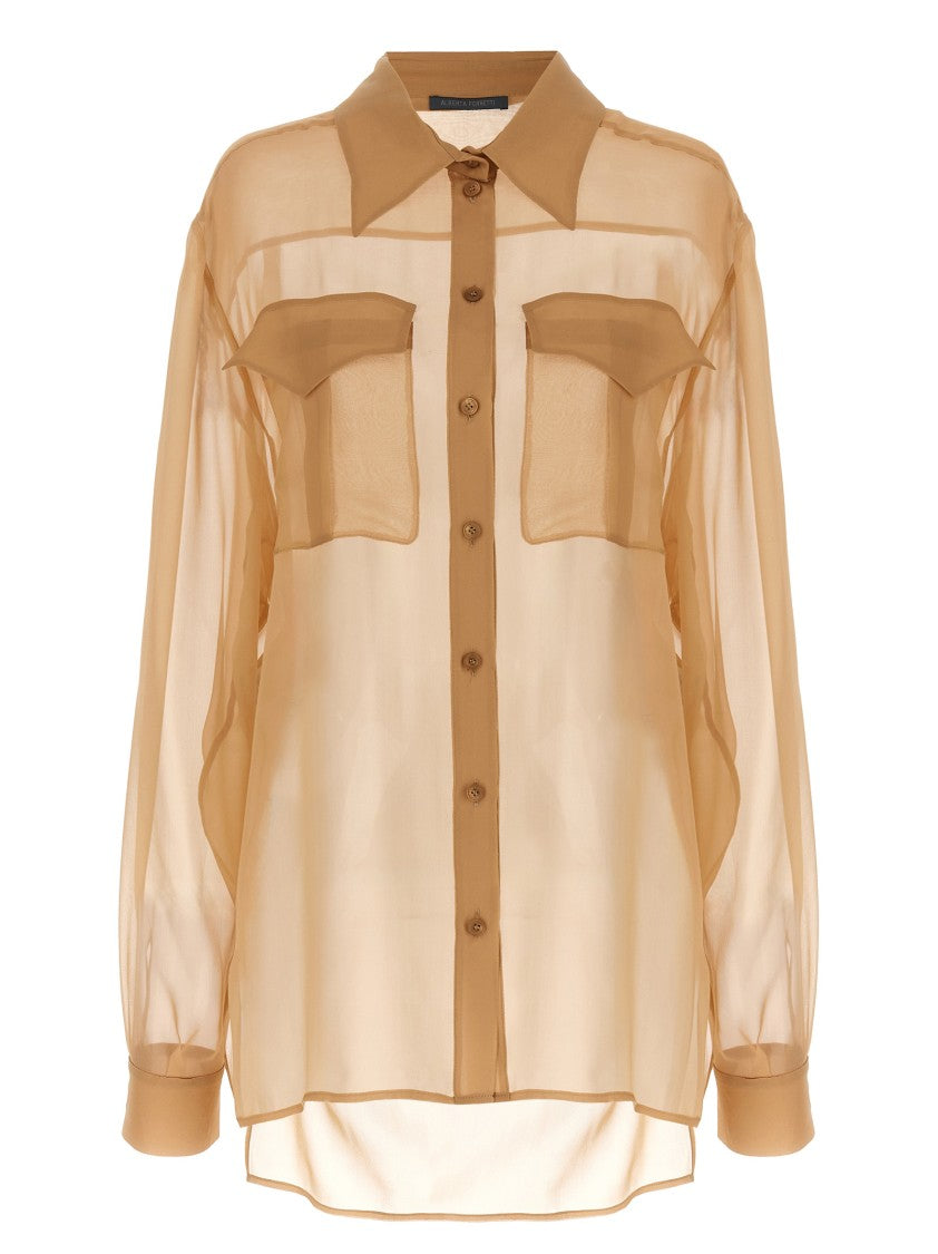 Alberta Ferretti Transparent Silk Chiffon Shirt With Front Pockets And Button Closure
