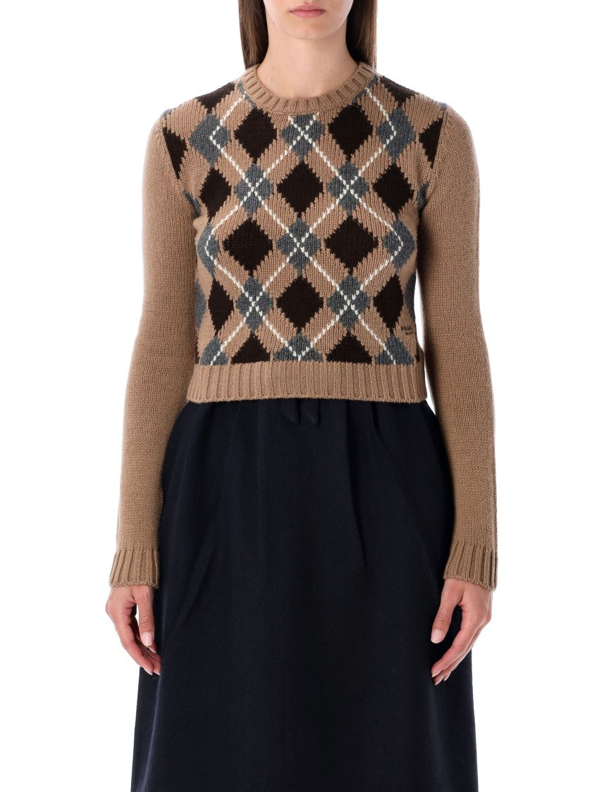 Prada Cashmere Sweater With Argyle Pattern