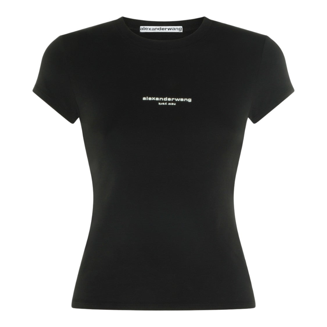 Alexander Wang Fitted Black T-Shirt With Round Neckline And White Logo