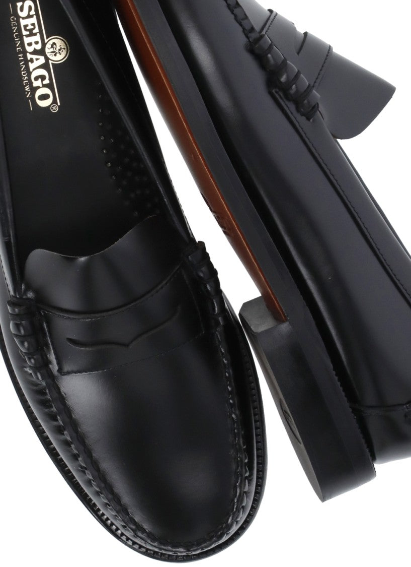 Sebago Black Patent Leather Classic Stitching Penny Loafers