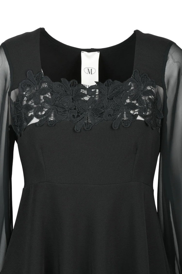 Milva Mi Flared Dress With Puff Sleeves - Black
