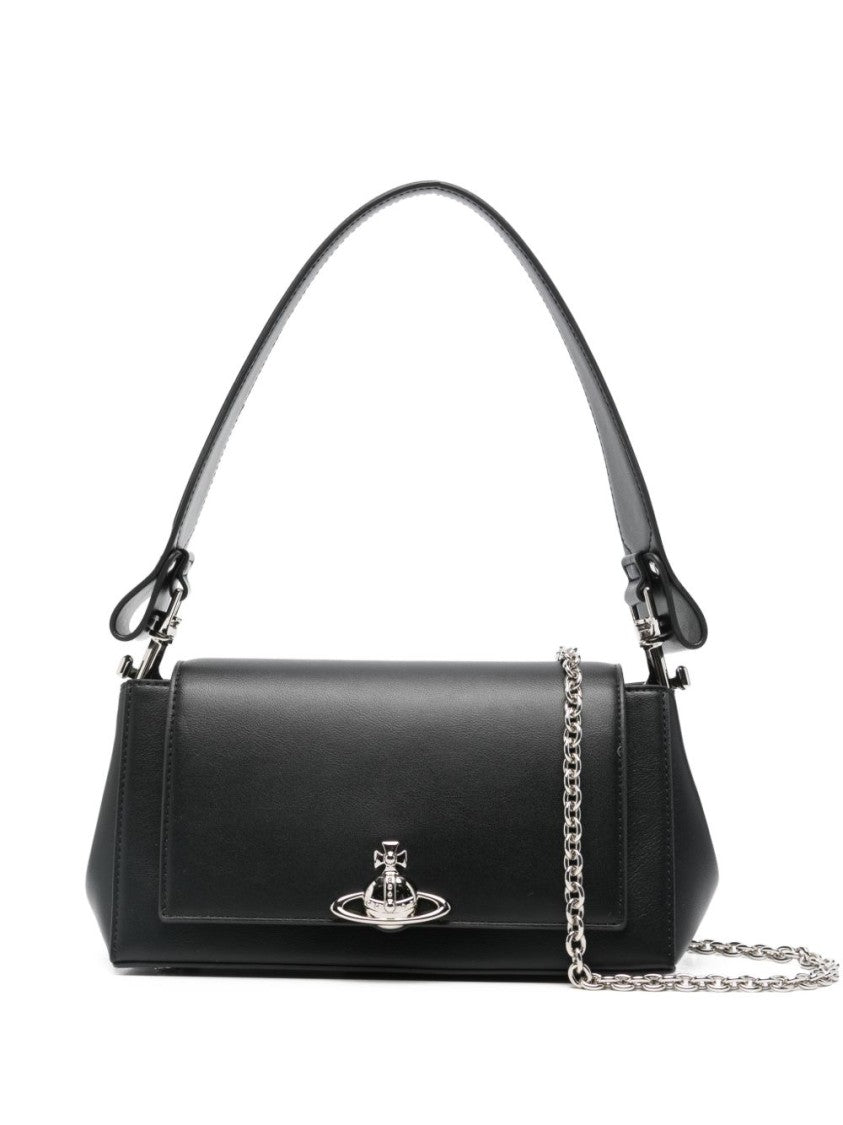 Vivienne Westwood Structured Black Handbag With Metallic Emblem And Versatile Strap