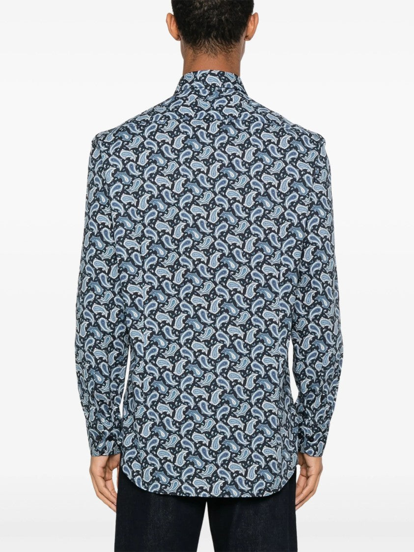 Etro Roma Cobalt Blue Paisley Cotton Shirt