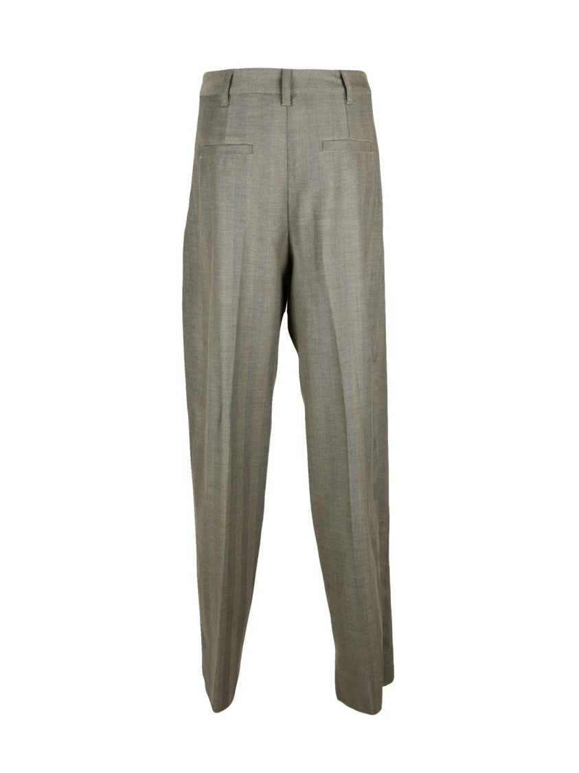 Marella Tailored Virgin Wool Trousers With Subtle Herringbone Pattern
