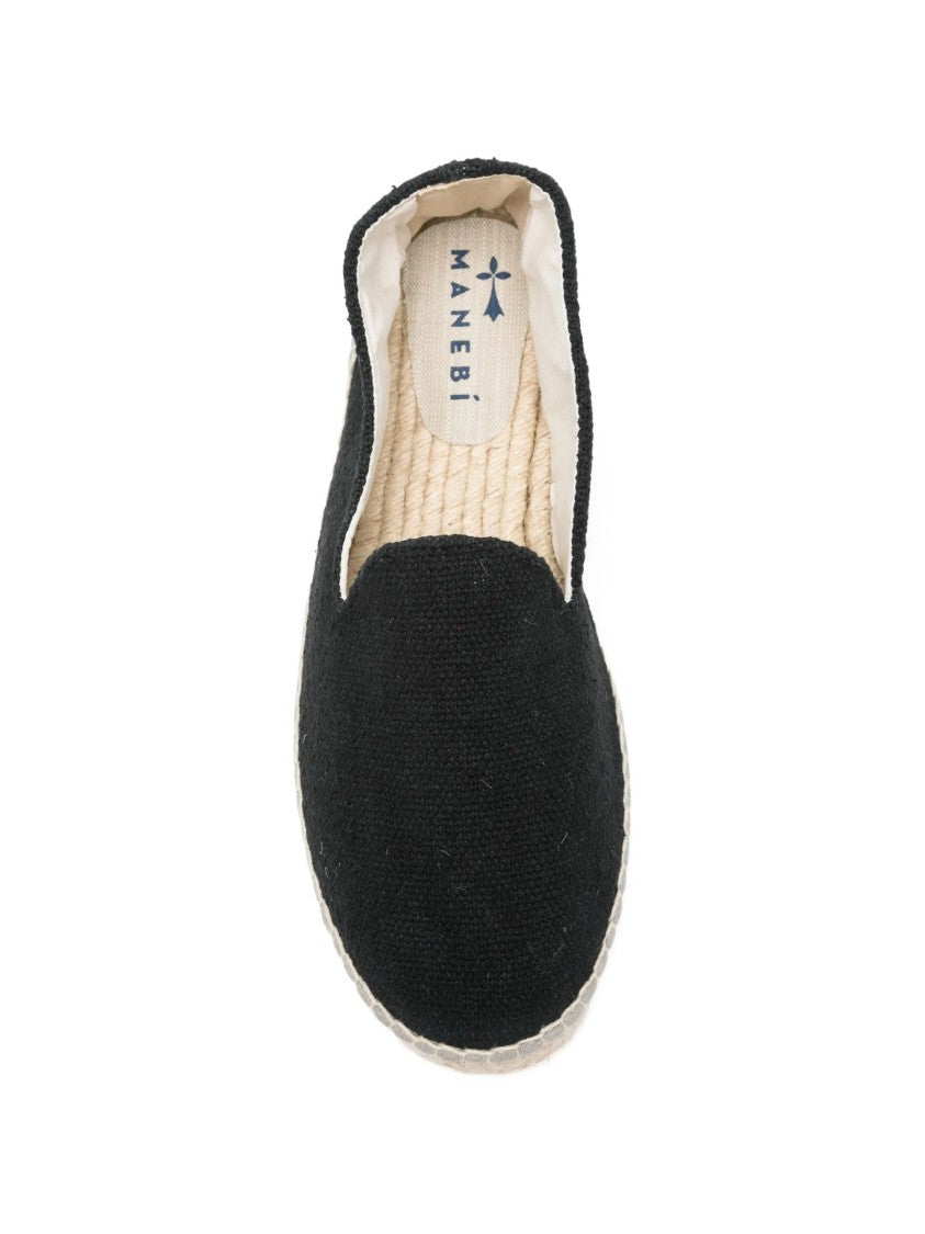 Manebi Coarse-Textured Black Flat Jute Espadrilles