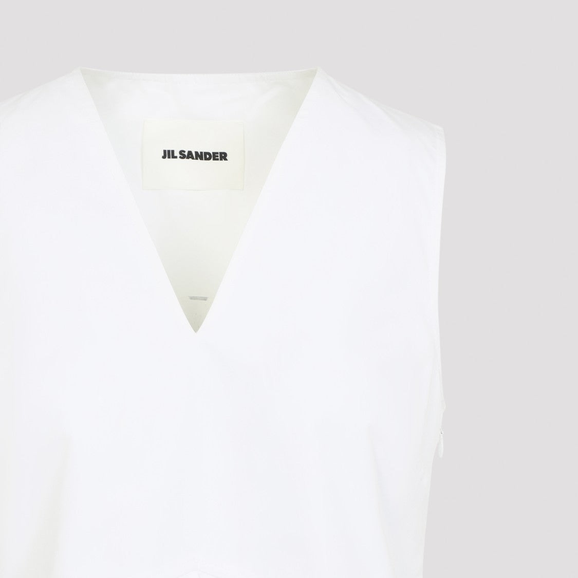 Jil Sander Sleveless A-Line Pleated White Cotton Top