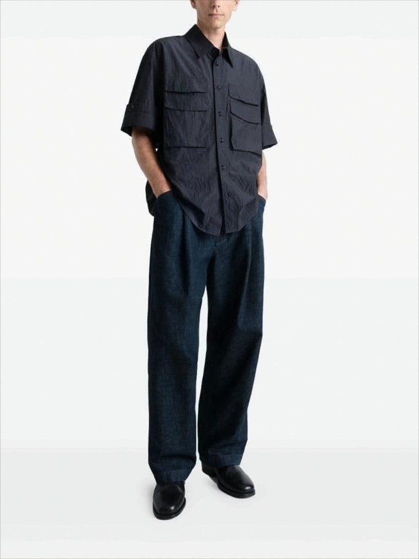 Lemaire Boxy Black Button-Down Shirt With Flap Pockets