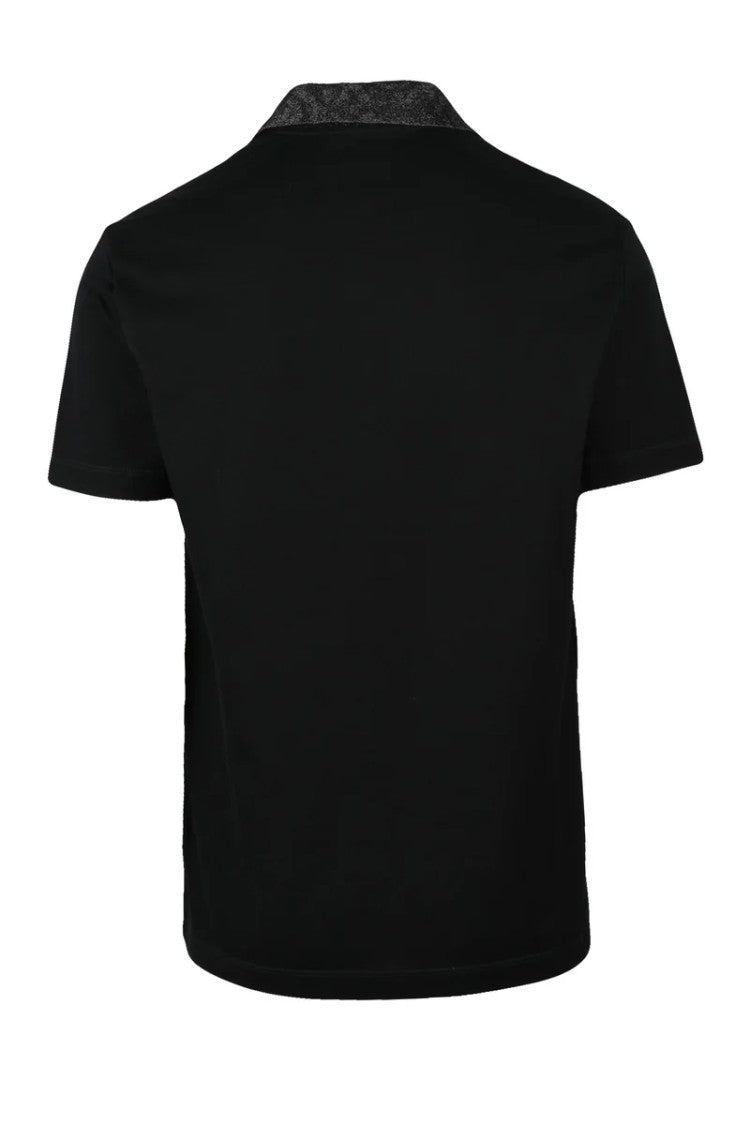 Versace Collection Polished Cotton Polo With Textured Collar
