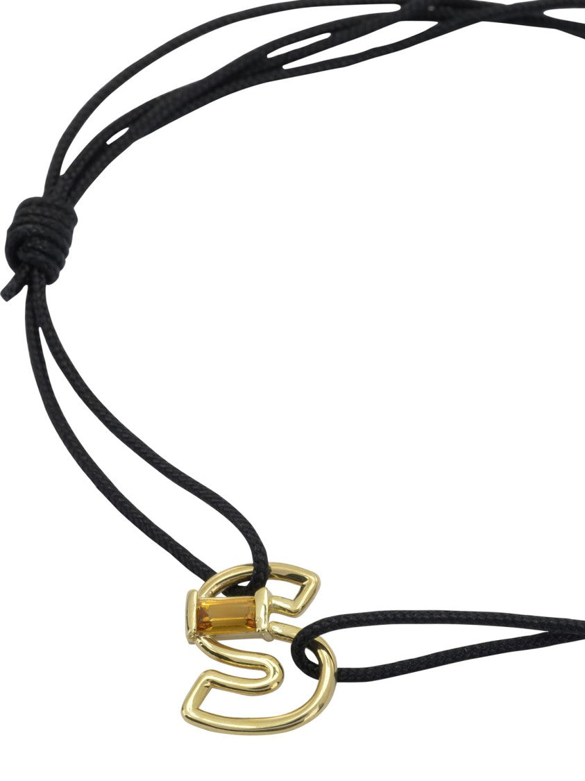 Aliita Gold Pendant Bracelet With Baguette-Cut Citrine On Adjustable Cord