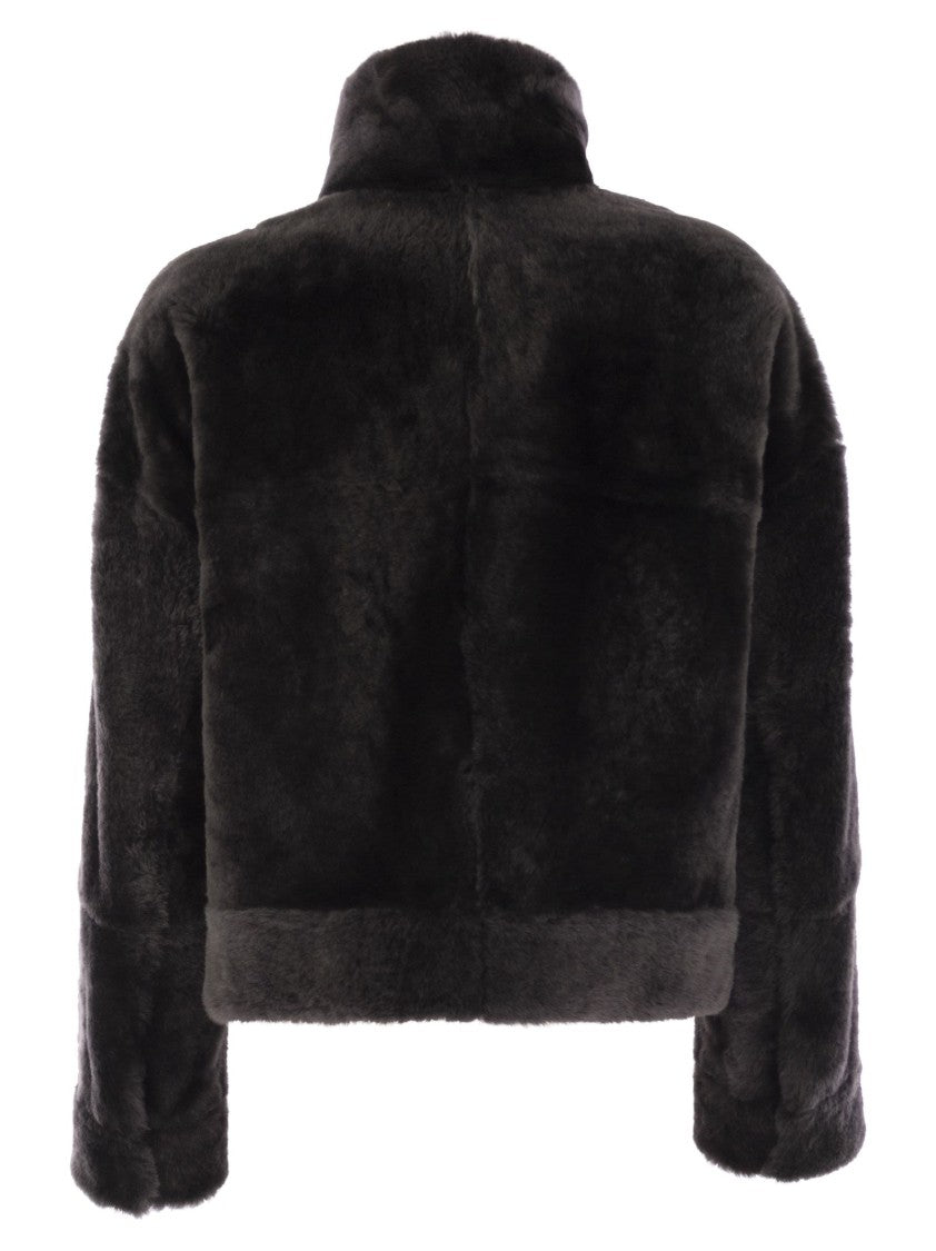Brunello Cucinelli Shearling Outerwear With Shiny Zip