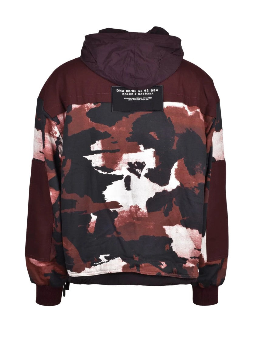 Dolce & Gabbana Purple Abstract Camo Half-Zip Cotton Hoodie