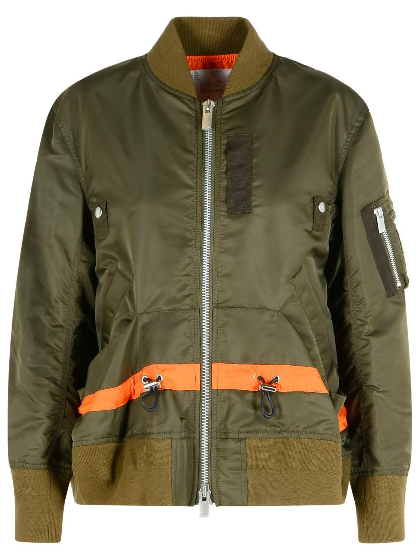 Sacai Bomber Jacket In Green Nylon