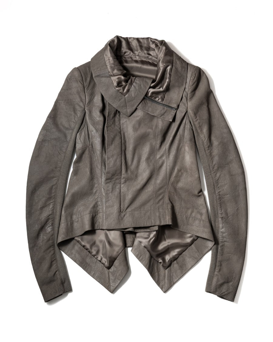 Rick Owens Taupe Grey Leather Biker Jacket