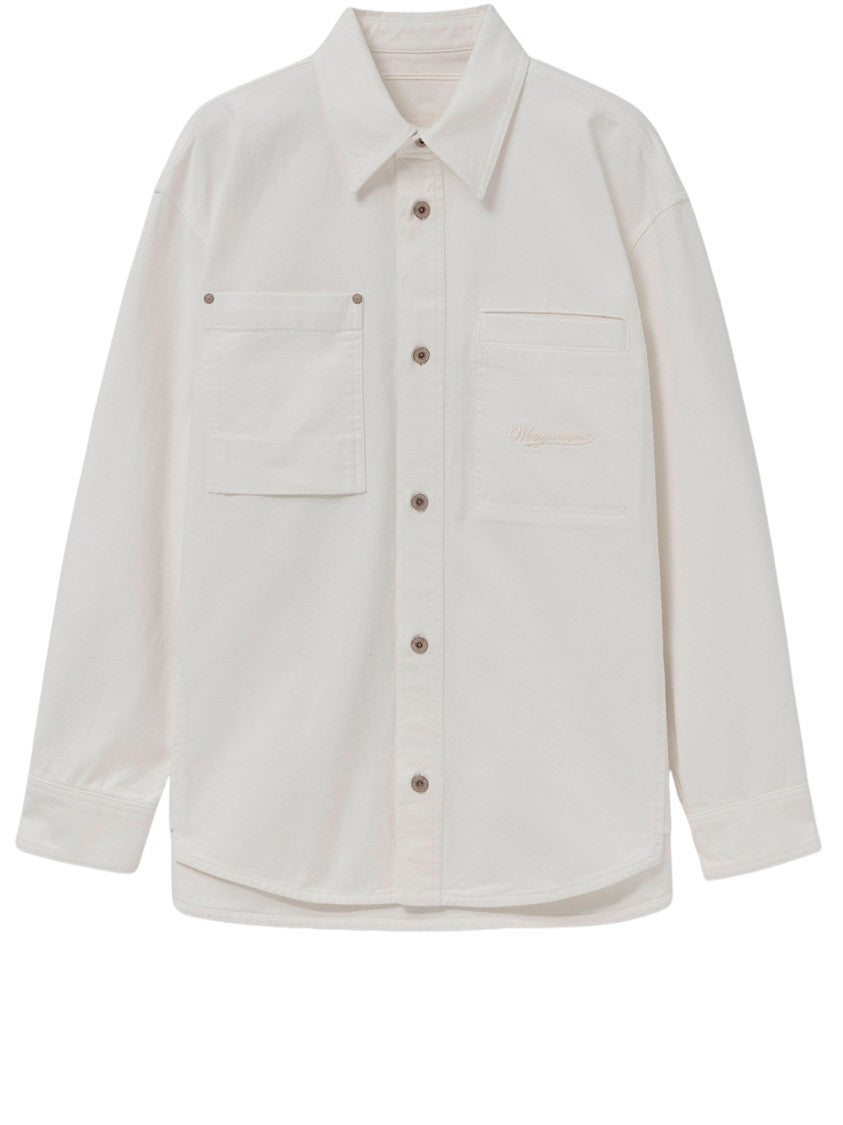 Wooyoungmi Ivory Cotton Shirt With Distinctive Logo Embroidery