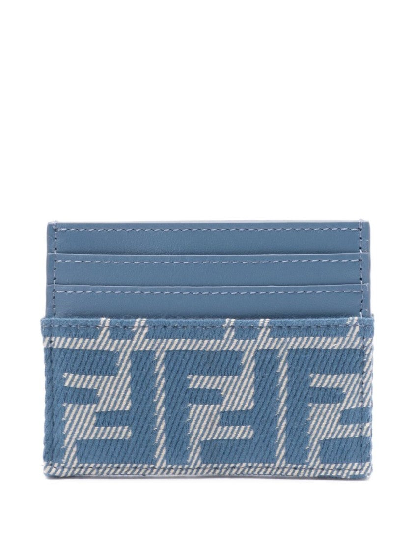 Fendi Ff Jacquard Denim Effect Card Holder With Gold-Finish Accents