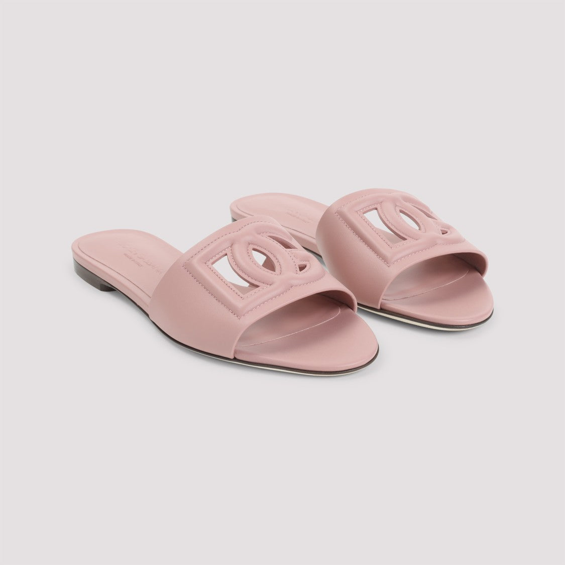 Dolce & Gabbana Pink Leather Flat Slides With Dg Emblem Detailing