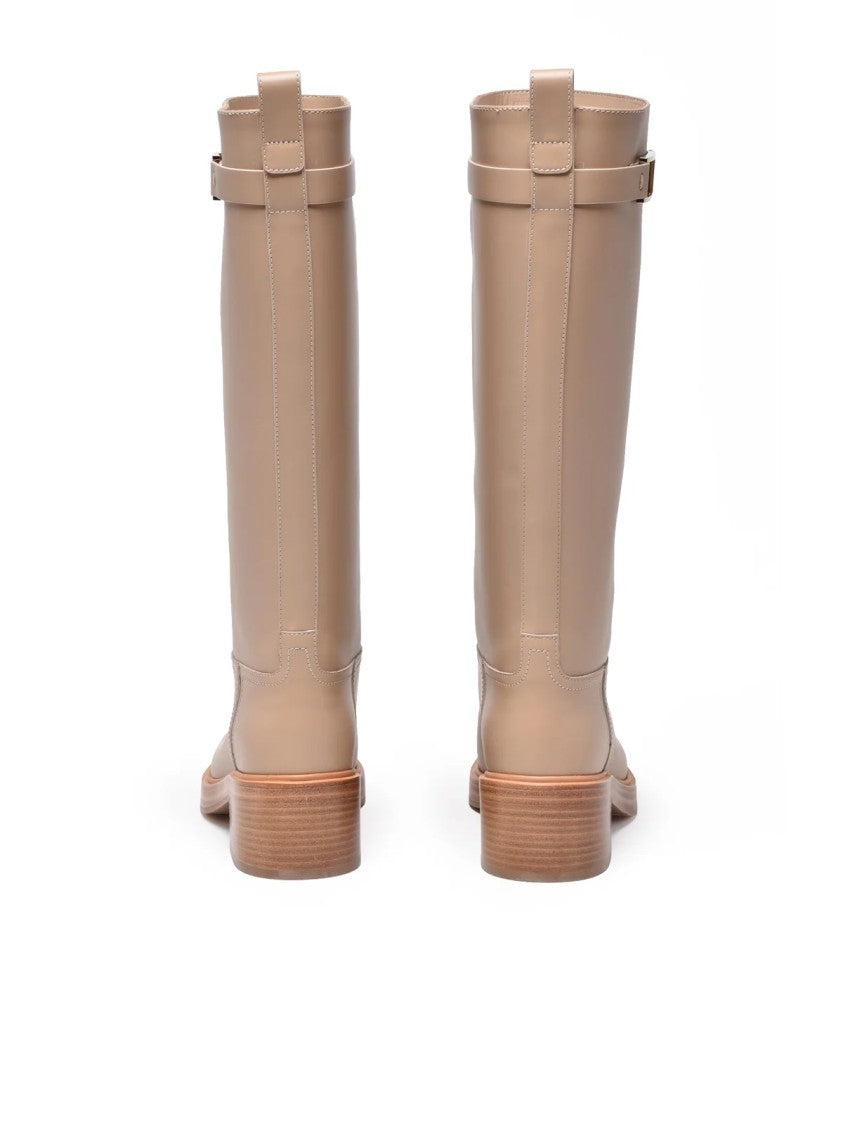 Salvatore Ferragamo Beige Leather Rosalie Boots
