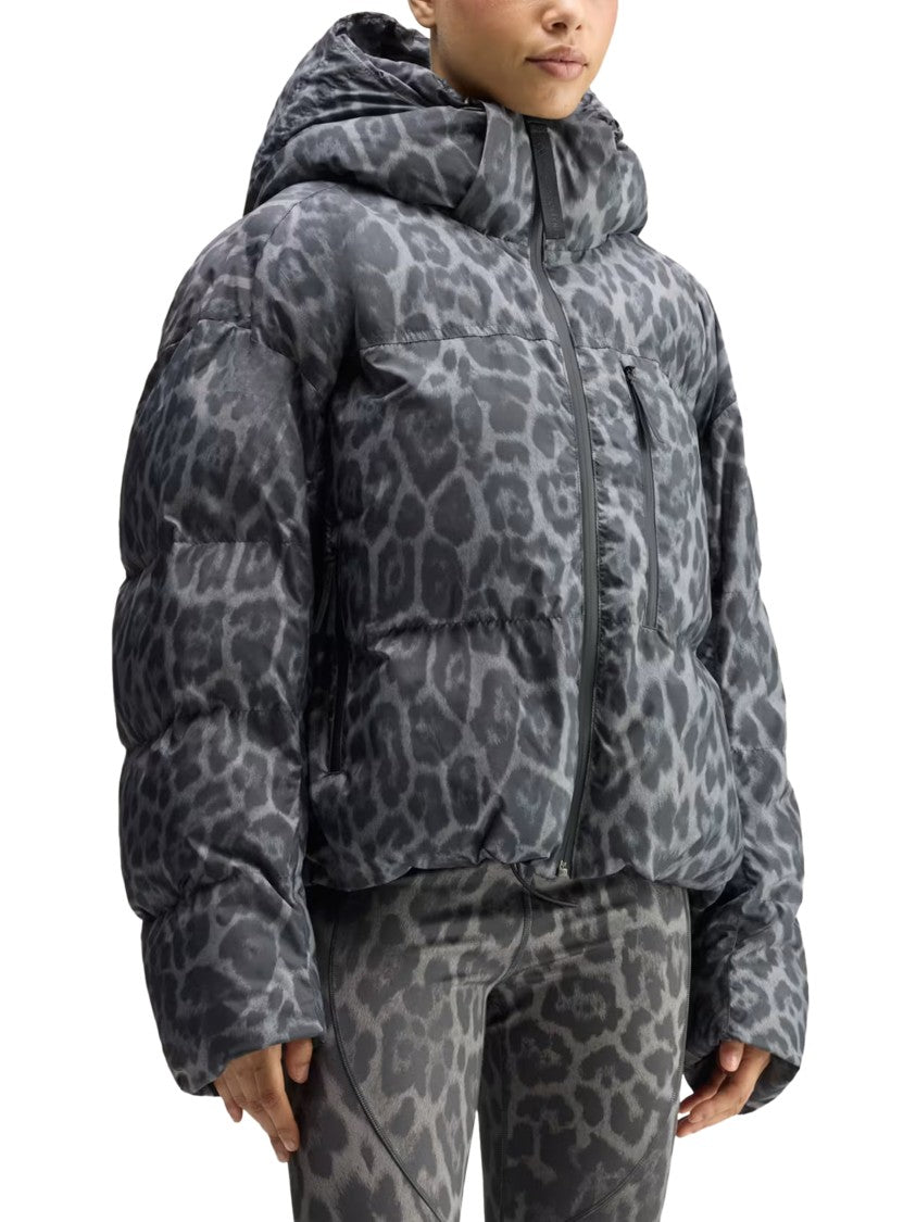 Adidas By Stella Mccartney Leopard Print Cropped High-Collar Down Jacket
